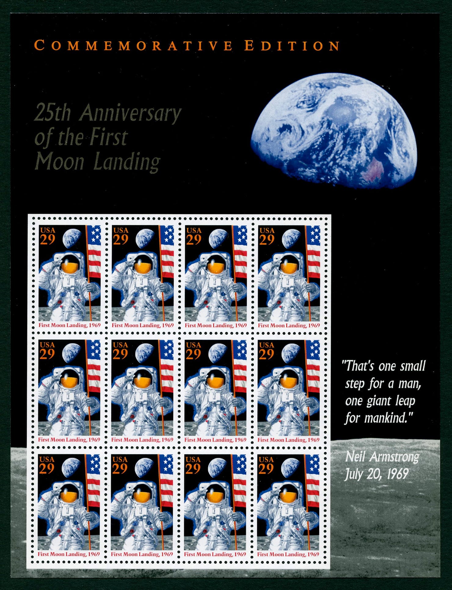 USA 1994 Apollo 11 commemorative stamp sheet