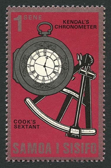Kendall’s chronometer and Cook’s sextant on Samoa stamp