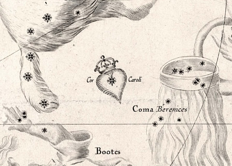 Cor Caroli on a chart from 1679 by Edmond Halley and John Seller