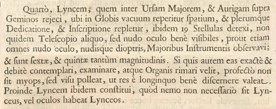 Hevelius's description of Lynx