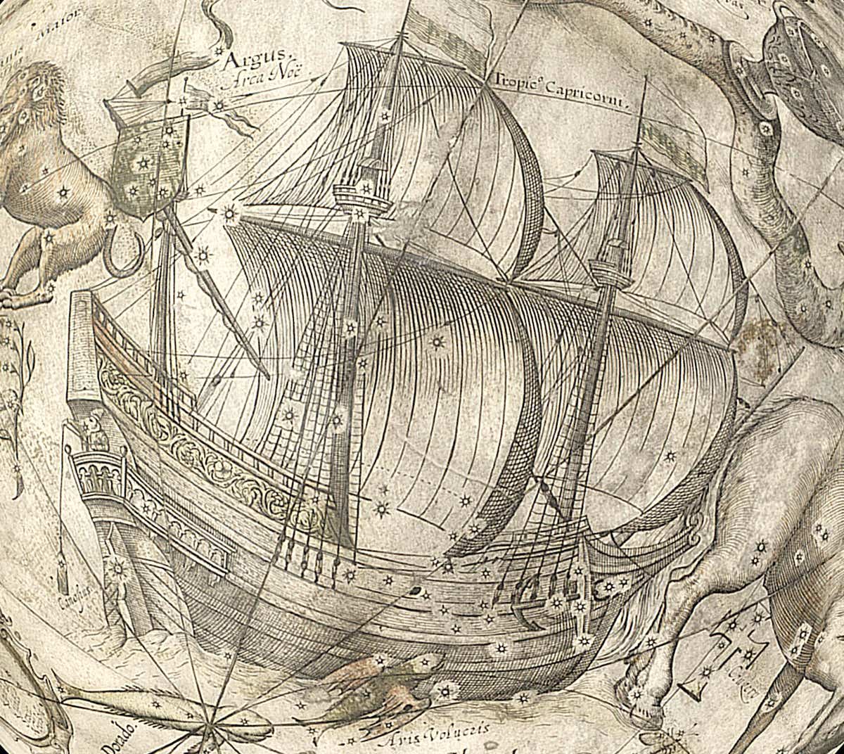 Argo Navis on Blaeu's celestial globe of 1602