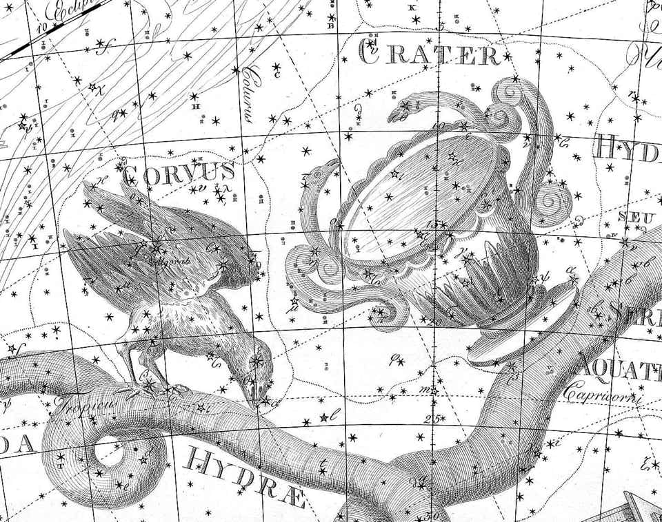 Corvus and Crater on Bode's Uranographia