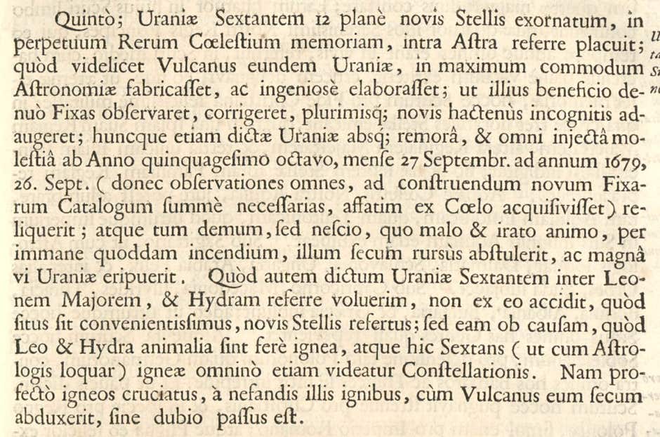 Hevelius's description of Sextans
