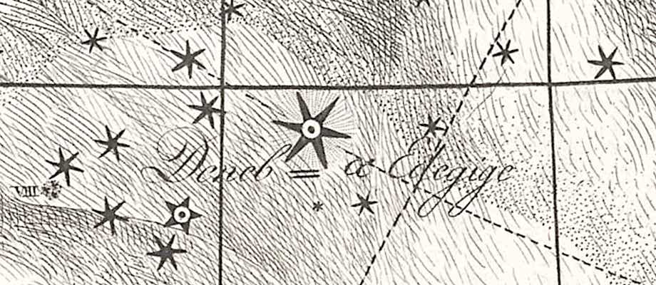 Deneb was labelled Deneb Edegige on Bode's Uranographia