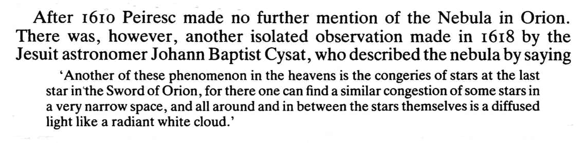 Johann Baptist Cysat’s description of the Orion Nebula in 1618