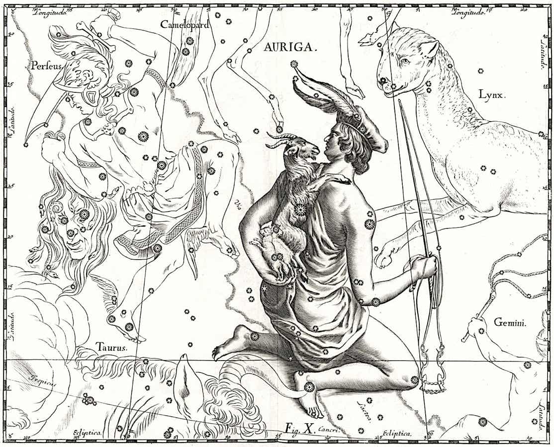 Chart of Auriga from the star atlas of Johannes Hevelius