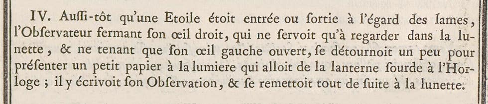 Lacaille’s description of how he timed transits of stars