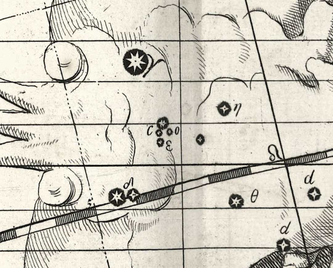 John Flamsteed's depiction of the star cluster Praesepe in Cancer