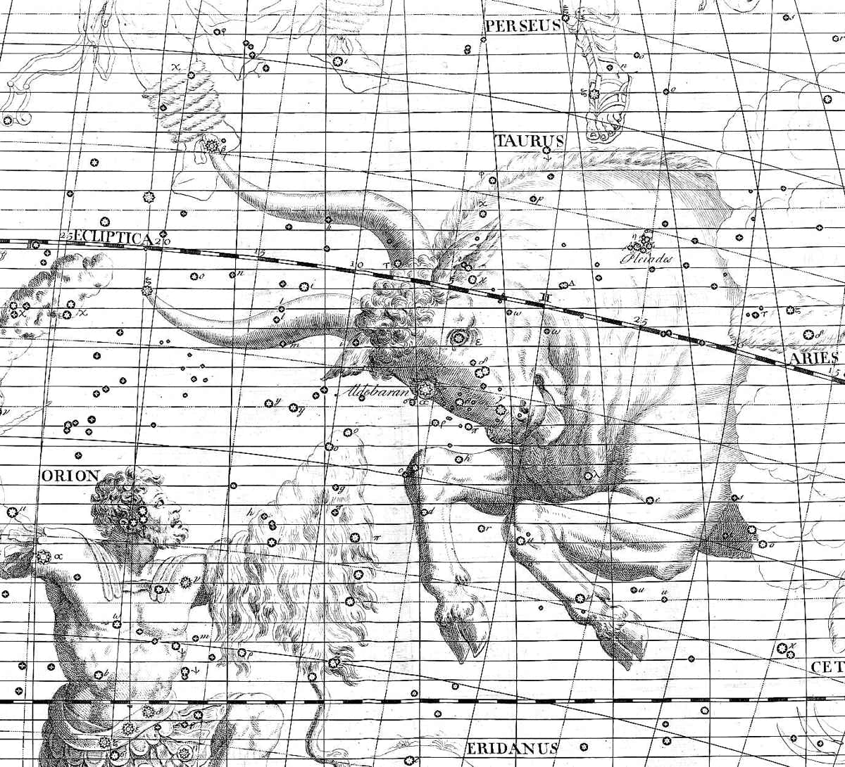 Taurus on Flamsteed's Atlas Coelestis