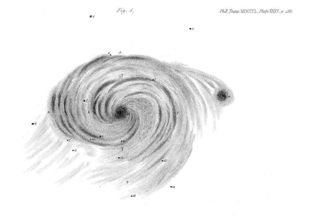 M51, the Whirlpool Galaxy, sketched in March 1848 by Lord Rosse
