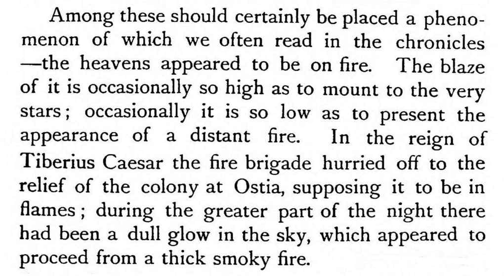 During the reign of Tiberius a red aurora was thought to be a fire in Ostia