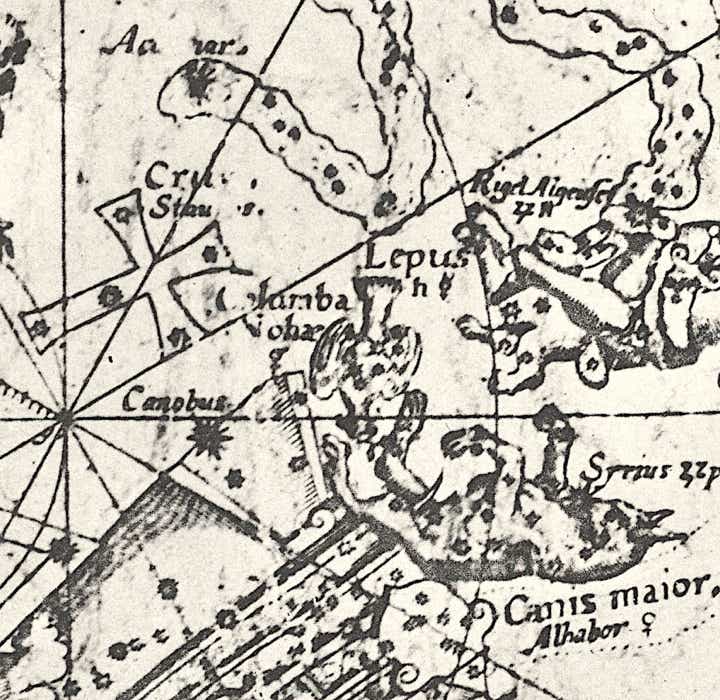 Columba seen on Petrus Plancius’s world map of 1592.