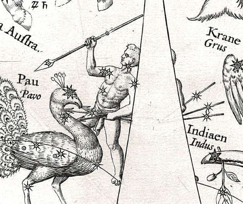 Indus seen on Plancius's celestial globe of 1598