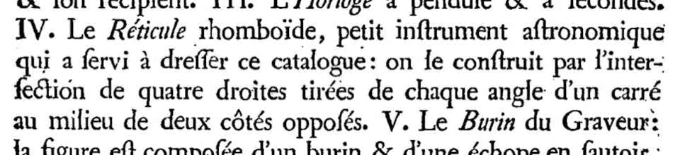 Lacaille's description of Reticulum (Le Réticule rhomboiïde)