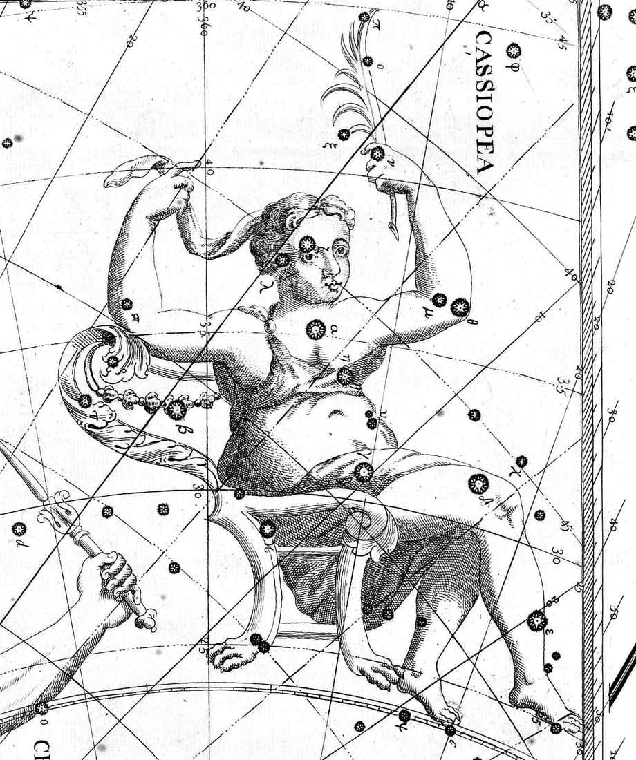 Cassiopeia depicted in the Atlas Coelestis of John Flamsteed