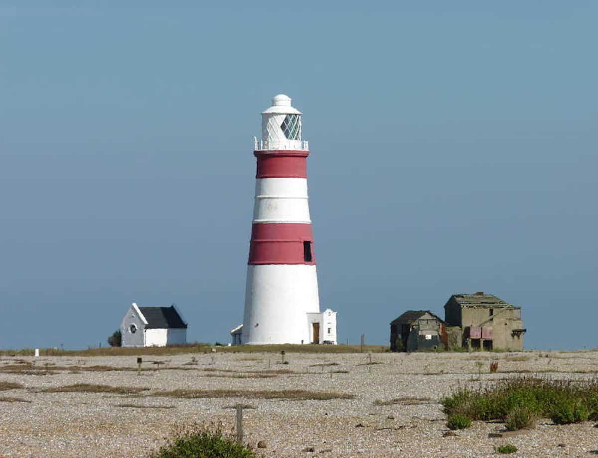 Orfordness lighthouse seen from on Orford Ness in 2013