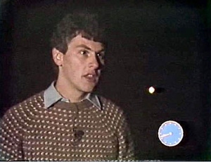 Vince Thurkettle interviewed with the flash of the Orford Ness llighthouse behind him